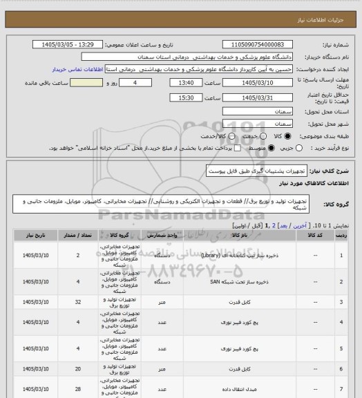 استعلام تجهیزات پشتیبان گیری طبق فایل پیوست