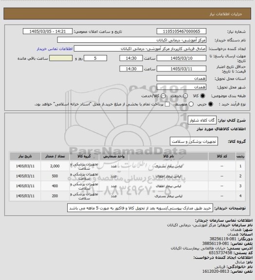 استعلام گان کلاه شلوار