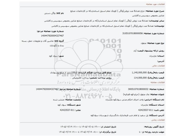 مزایده، تعداد6 عدد ترولی(واگن ) کوچک تمام استیل  استانداردکه در کارخانجات صنایع غذایی بخصوص سوسیس و کالباس
