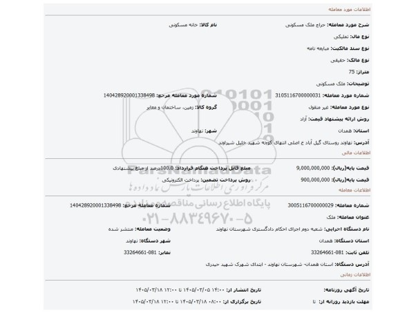 مزایده، ملک مسکونی