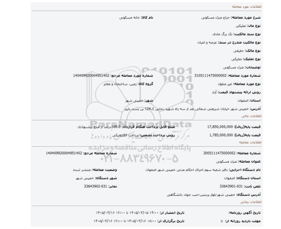 مزایده، منزل مسکونی
