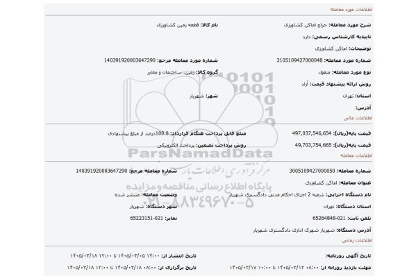 مزایده، اماکن کشاورزی