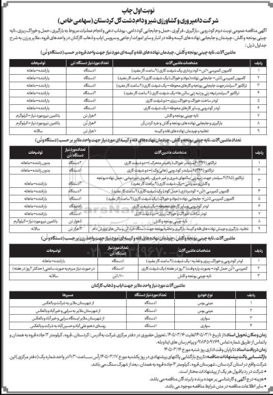 مناقصه کودرویی، بارگیری ، فرآوری ، حمل و جابجایی کود دامی ... نوبت دوم 