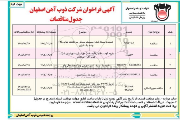 مناقصه عملیات بسته کردن سیستم سیکل سردکننده نهایی گاز ....-  نوبت دوم