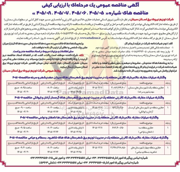 مناقصه تامین نیروی انسانی عملیات حفاری، خاک برداری، کاتر زنی و آماده سازی مسیر جهت کابل کشی-