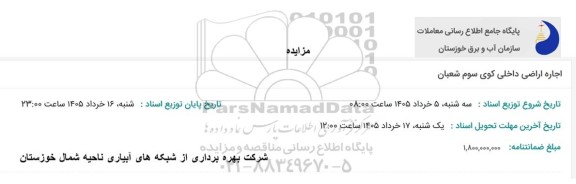 مزایده  اجاره اراضی داخلی کوی سوم شعبان
