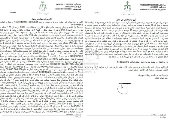 مزایده ششدانگ یک قطعه آپارتمان وضعیت خاص طلق با کاربری به پلاک ثبتی 6627 فرعی از 126 اصلی 