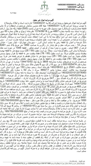 مزایده فروش شش دانگ عرصه و اعیان یک قطعه زمین وضعیت خاص طلق با کاربری مختلط به پلاک ثبتی 6491 فرعی از 367 اصلی 