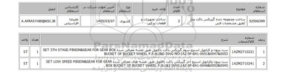 استعلام ساخت مجموعه دنده گیربکس باکت ویل /طبق مشخصات فنی