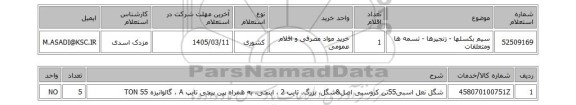 استعلام سیم بکسلها - زنجیرها - تسمه ها ومتعلقات