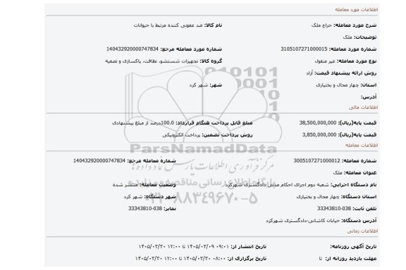 مزایده، ملک