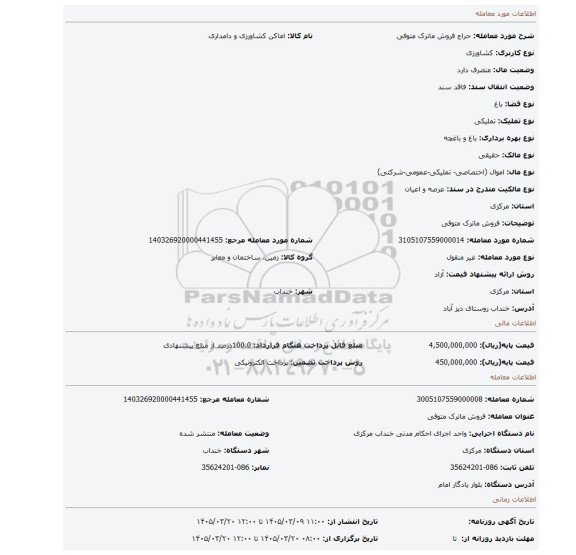 مزایده، فروش ماترک متوفی