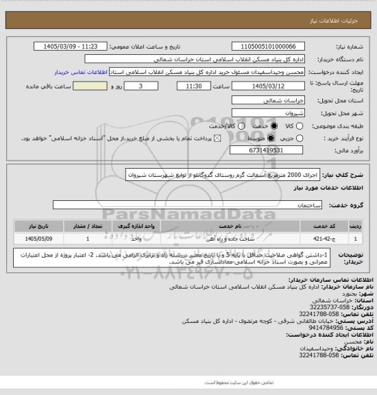 استعلام اجرای 2000 مترمربع آسفالت گرم روستای گدوگانلو از توابع شهرستان شیروان