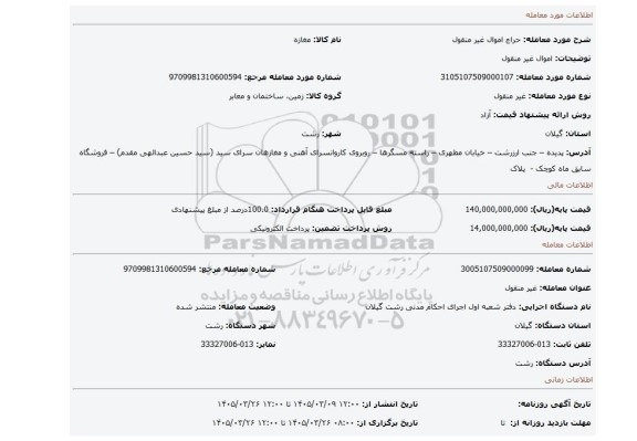 مزایده، اموال غیر منقول