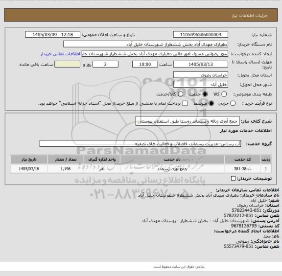 استعلام جمع آوری زباله و پسماند روستا طبق استعلام پیوستی