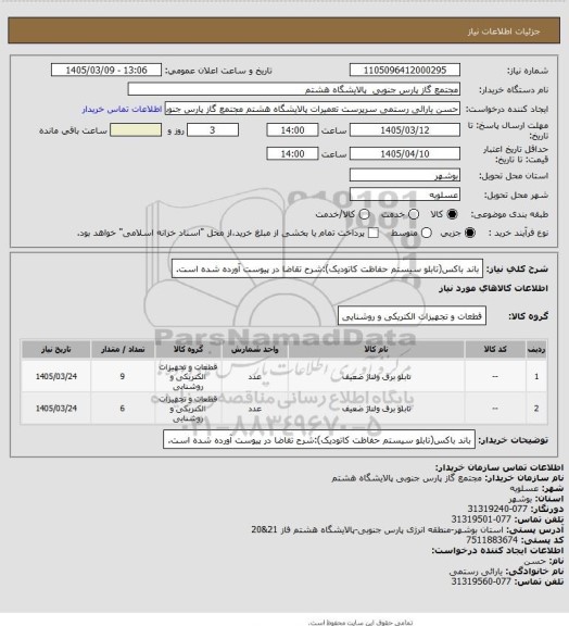 استعلام باند باکس(تابلو سیستم حفاظت کاتودیک):شرح تقاضا در پیوست آورده شده است.