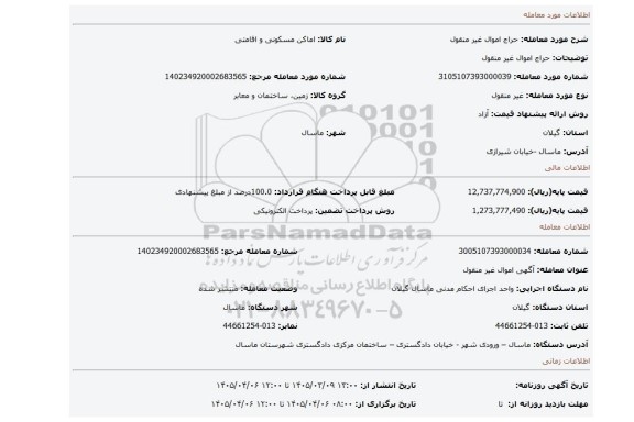 مزایده، حراج اموال غیر منقول