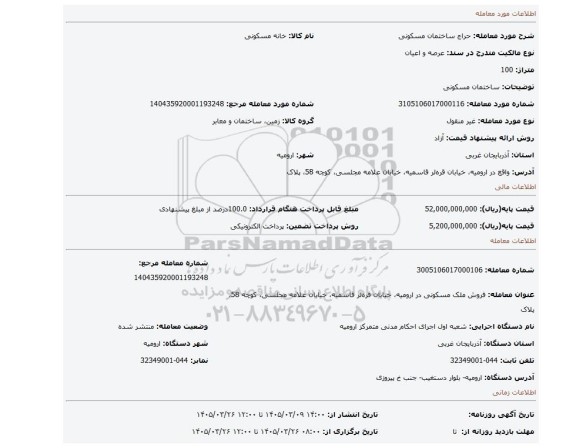 مزایده، ساختمان مسکونی