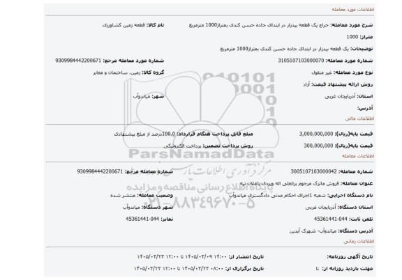 مزایده،  یک قطعه بیدزار در ابتدای جاده حسن کندی بمتراژ1000 مترمربع