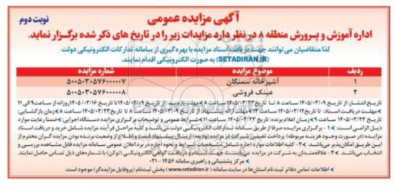 مزایده آشپزخانه ...- نوبت دوم 