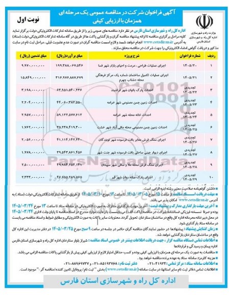 مناقصه اجرای عملیات طراحی، مرمت و احیای بازار شهر...