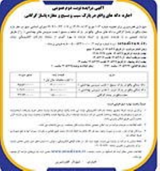 مزایده اجاره دکه های واقع در پارک سیب و بسیج و مغازه پاساژ گرگانی - نوبت دوم 