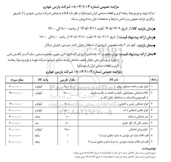 مزایده فروش انواع چوب و تخته صندوقی درهم....