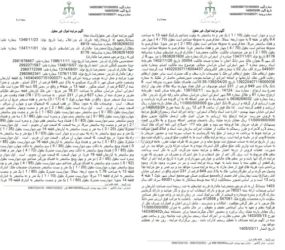 مزایده یک قطعه آپارتمان وضعیت خاص مسکن مهر با کاربری مسکونی به پلاک ثبتی 649 فرعی از 231 اصلی