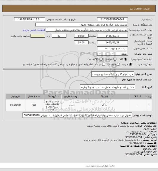 استعلام خرید انواع گالن و بشکه به شرح پیوست