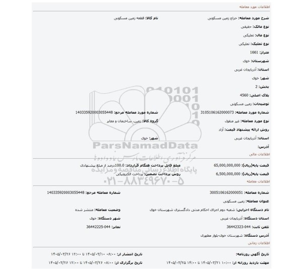 مزایده، زمین مسکونی
