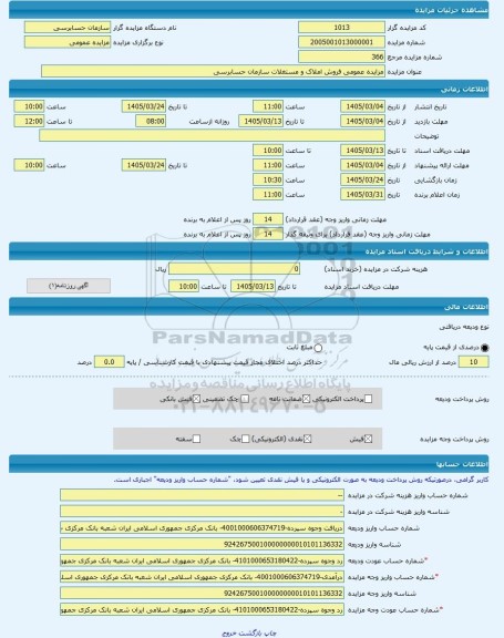 مزایده ، مزایده عمومی فروش املاک و مستغلات سازمان حسابرسی -مزایده زمین  - استان تهران