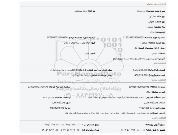 مزایده، ملک