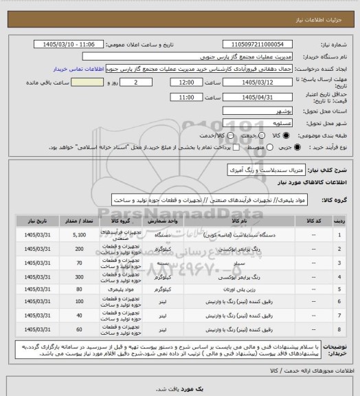 استعلام متریال سندبلاست و رنگ آمیزی