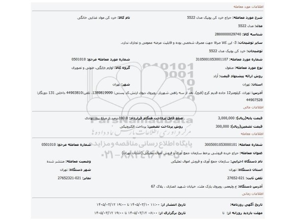 مزایده، خرد کن یونیک مدل 5522