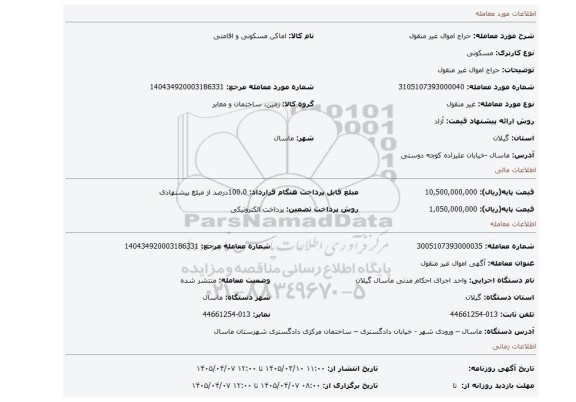مزایده، حراج اموال غیر منقول