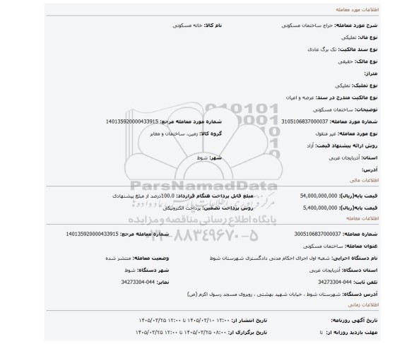 مزایده، ساختمان مسکونی