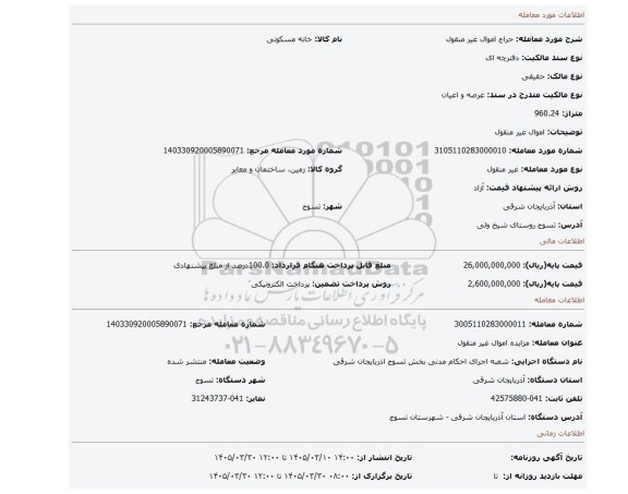 مزایده، اموال غیر منقول