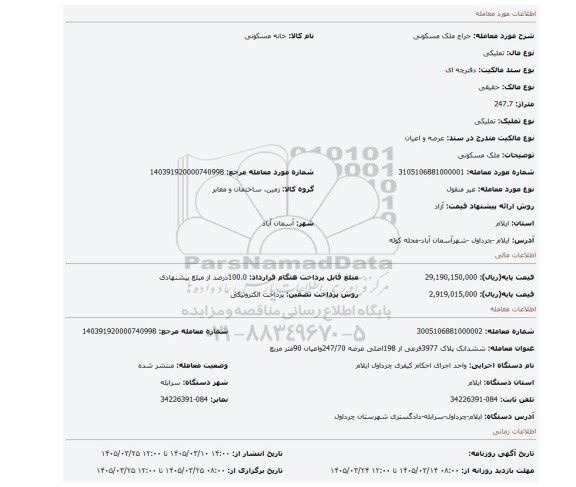 مزایده، ملک مسکونی