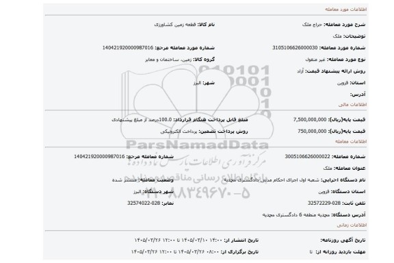 مزایده، ملک