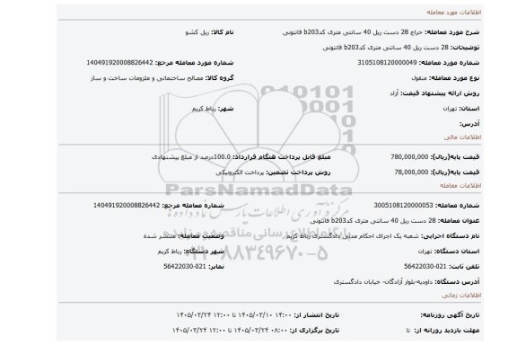مزایده، 28 دست ریل 40 سانتی متری کدb203 فانتونی