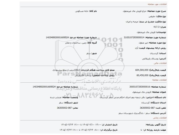 مزایده، فروش مال غیرمنقول