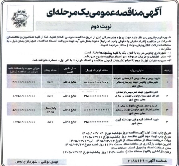 مناقصه خرید بیس و ساب بیس .... / ​​​​​​​نوبت دوم