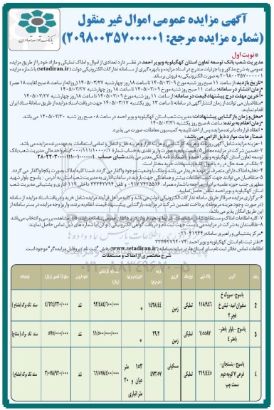مزایده فروش تعدادی از اموال و املاک تملیکی و مازاد