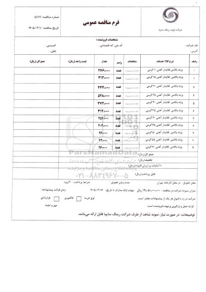 مناقصه عمومی وزنه بالانس قلابدار آهنی 10 گرمی ...
