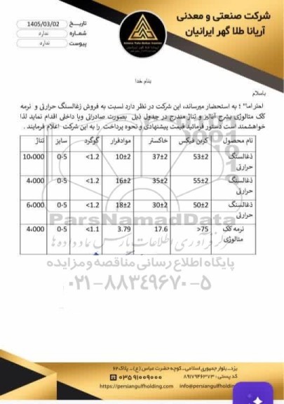 مزایده فروش زغالسنگ حرارتی و نرمه کک متالوژی