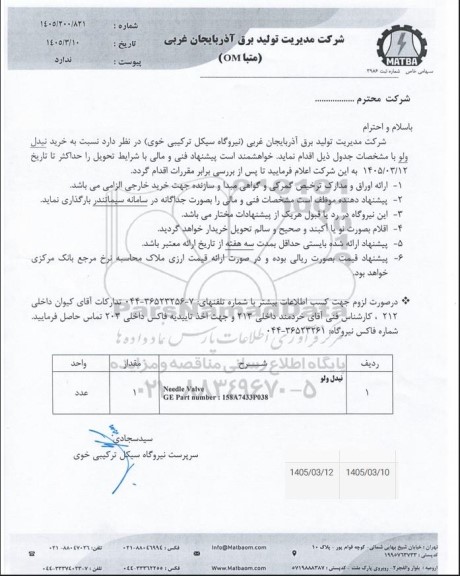 استعلام  خرید نیدل ولو