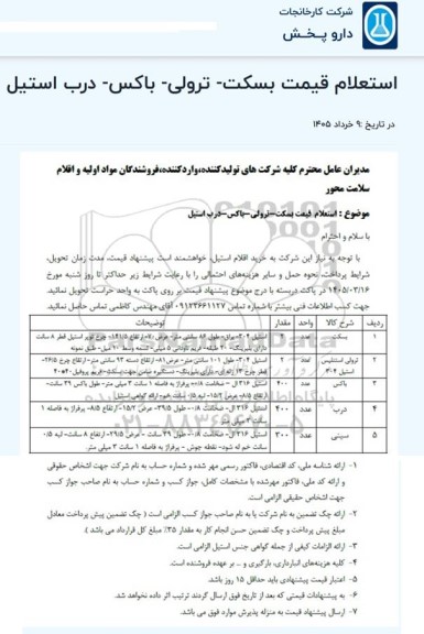 استعلام قیمت بسکت- ترولی-باکس-درب استیل 