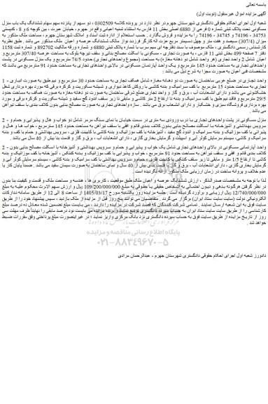 مزایده دو سهم از پانزده سهم سهام ششدانگ یک باب منزل مسکونی تحت پلاک ثبتی شماره 0 فرعی از 6880 اصلی