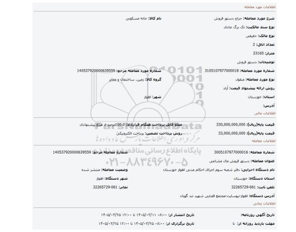 مزایده، دستور فروش