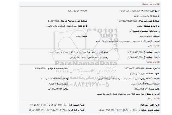 مزایده، لوازم یدکی خودرو